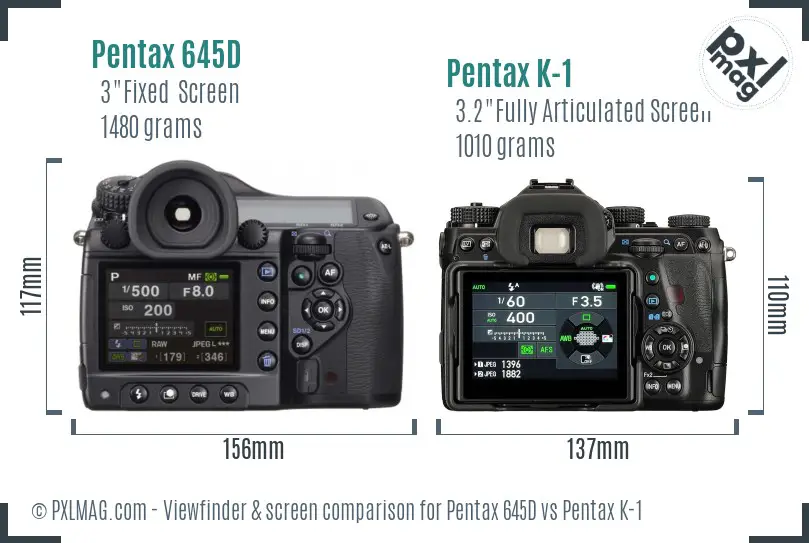Pentax 645D vs Pentax K-1 Screen and Viewfinder comparison