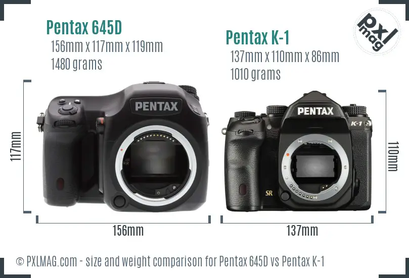 Pentax 645D vs Pentax K-1 size comparison