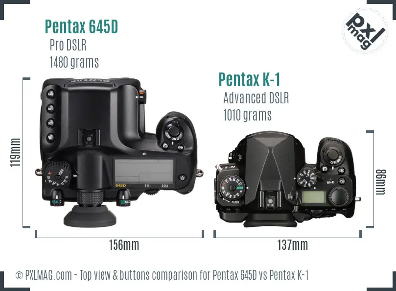 Pentax 645D vs Pentax K-1 top view buttons comparison