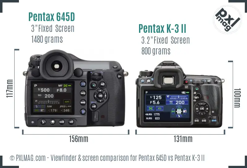 Pentax 645D vs Pentax K-3 II Screen and Viewfinder comparison