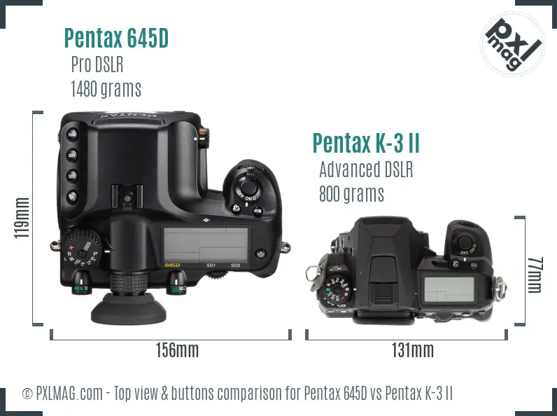 Pentax 645D vs Pentax K-3 II top view buttons comparison
