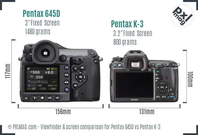 Pentax 645D vs Pentax K-3 Screen and Viewfinder comparison