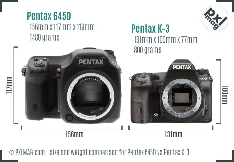 Pentax 645D vs Pentax K-3 size comparison