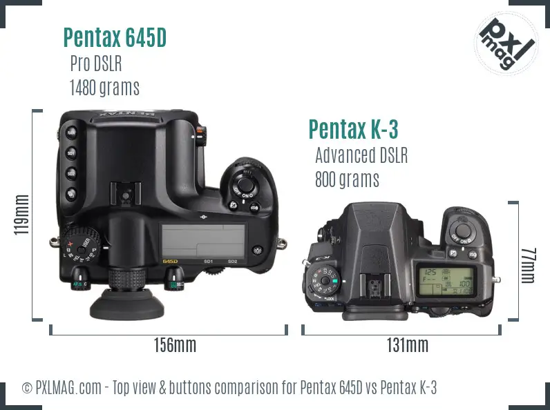 Pentax 645D vs Pentax K-3 top view buttons comparison
