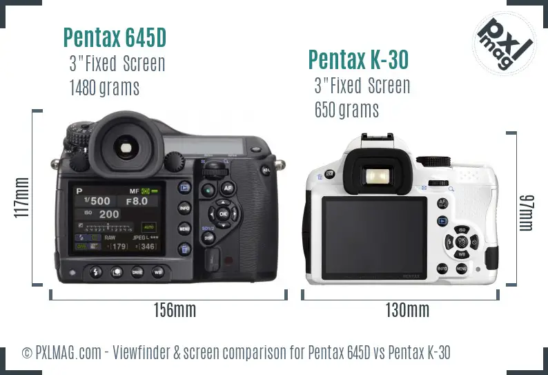 Pentax 645D vs Pentax K-30 Screen and Viewfinder comparison