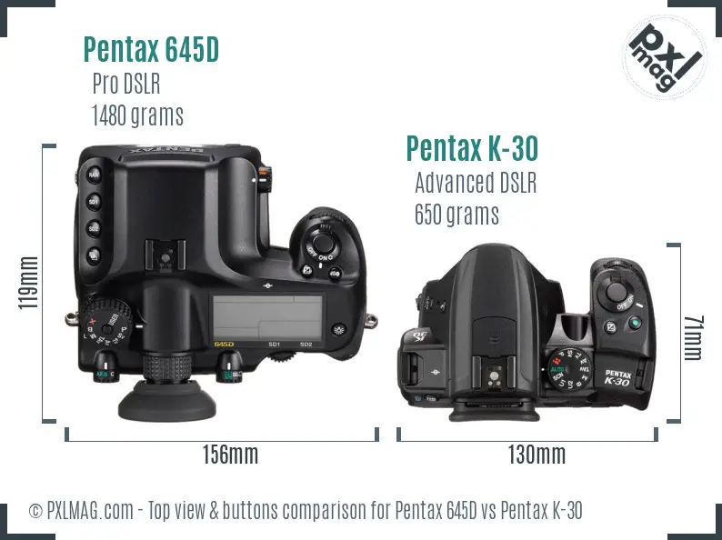 Pentax 645D vs Pentax K-30 top view buttons comparison
