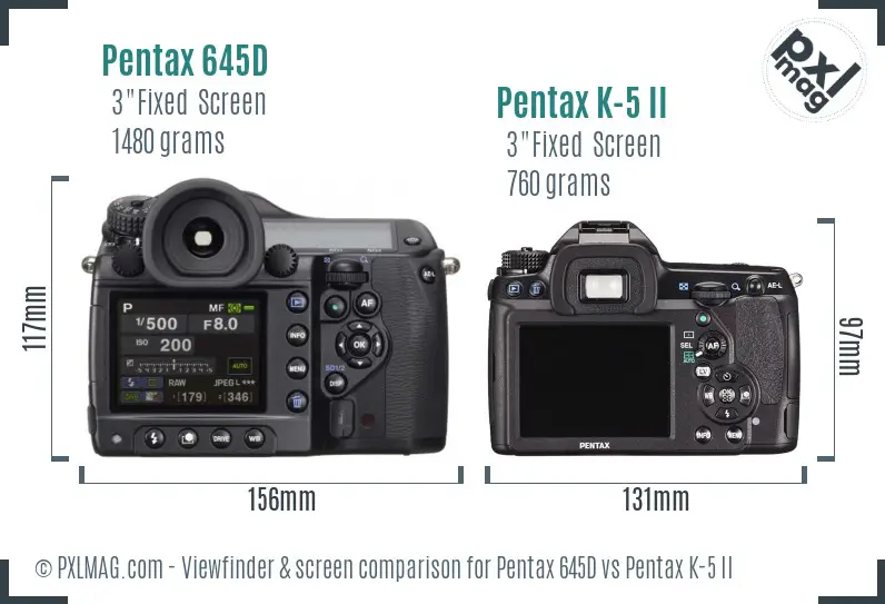 Pentax 645D vs Pentax K-5 II Screen and Viewfinder comparison