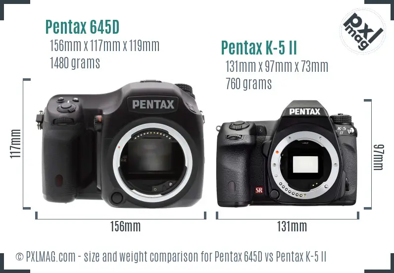 Pentax 645D vs Pentax K-5 II size comparison