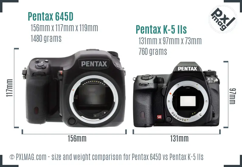 Pentax 645D vs Pentax K-5 IIs size comparison