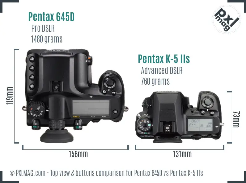 Pentax 645D vs Pentax K-5 IIs top view buttons comparison