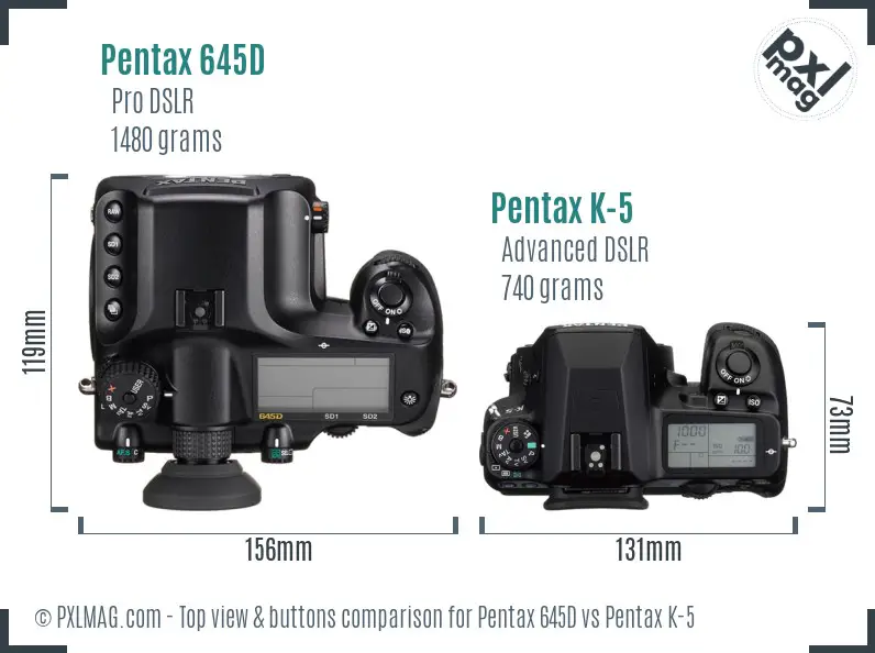 Pentax 645D vs Pentax K-5 top view buttons comparison