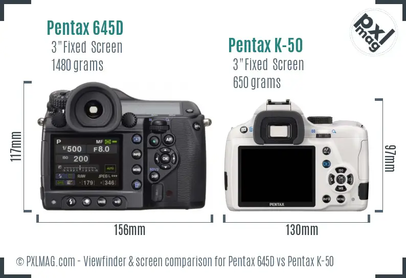 Pentax 645D vs Pentax K-50 Screen and Viewfinder comparison