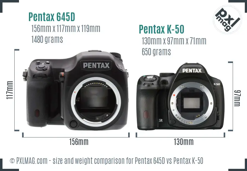 Pentax 645D vs Pentax K-50 size comparison