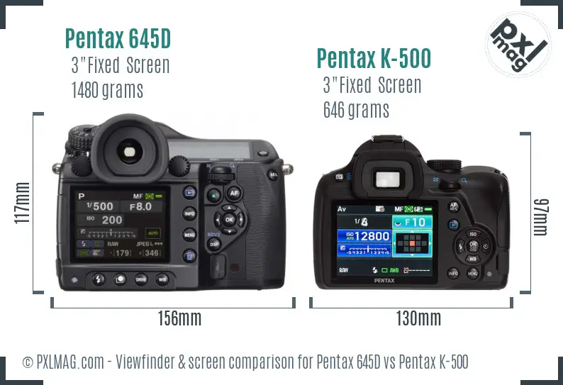 Pentax 645D vs Pentax K-500 Screen and Viewfinder comparison