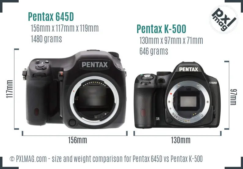 Pentax 645D vs Pentax K-500 size comparison