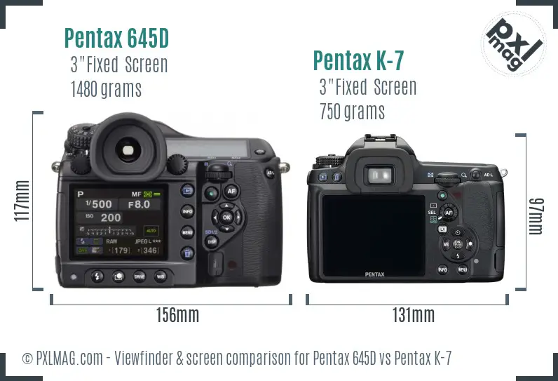 Pentax 645D vs Pentax K-7 Screen and Viewfinder comparison