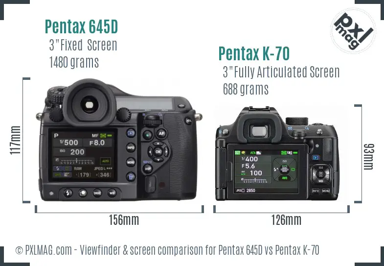 Pentax 645D vs Pentax K-70 Screen and Viewfinder comparison