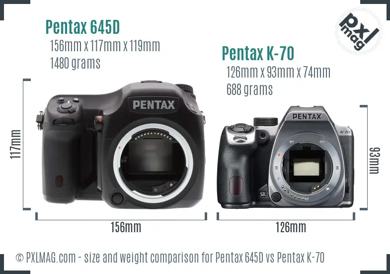 Pentax 645D vs Pentax K-70 size comparison