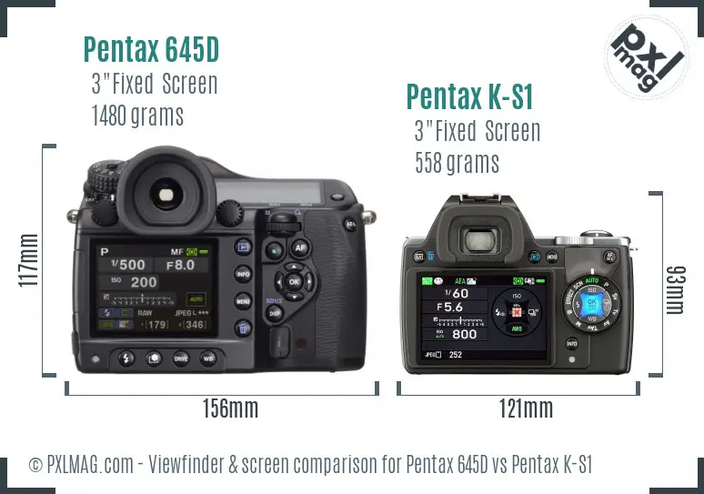 Pentax 645D vs Pentax K-S1 Screen and Viewfinder comparison