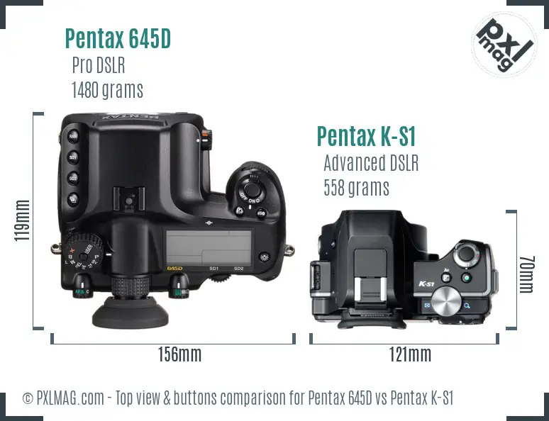 Pentax 645D vs Pentax K-S1 top view buttons comparison