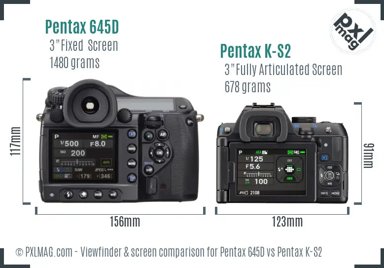 Pentax 645D vs Pentax K-S2 Screen and Viewfinder comparison