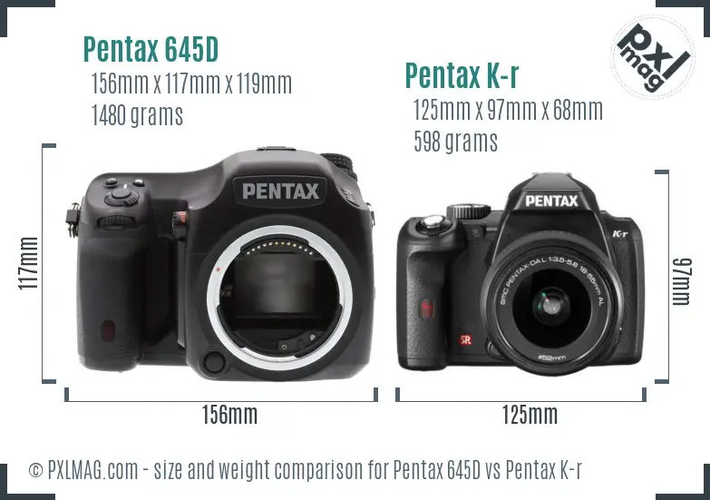 Pentax 645D vs Pentax K-r size comparison