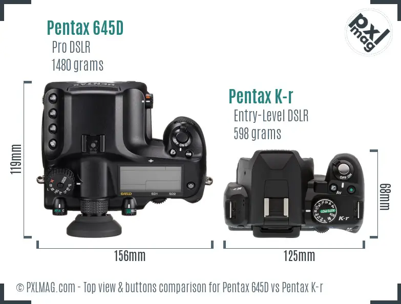 Pentax 645D vs Pentax K-r top view buttons comparison