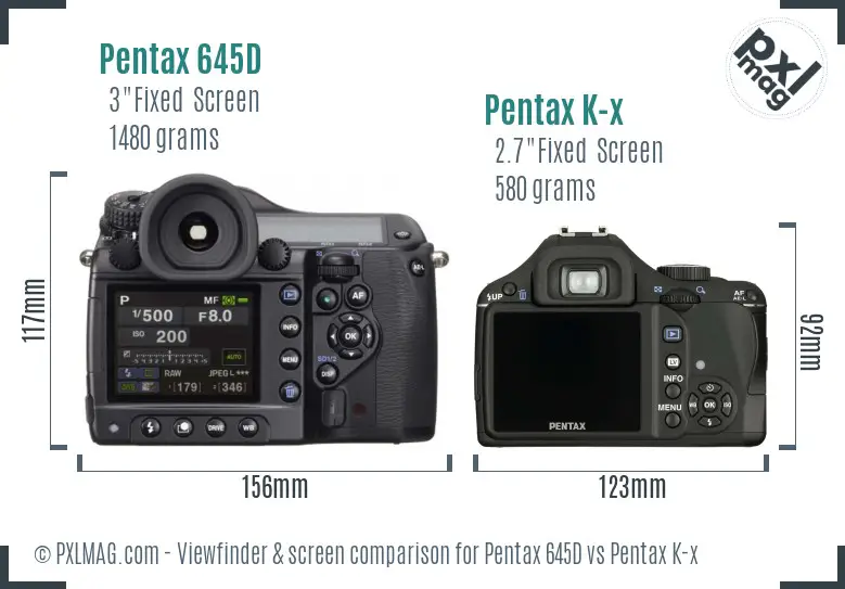 Pentax 645D vs Pentax K-x Screen and Viewfinder comparison