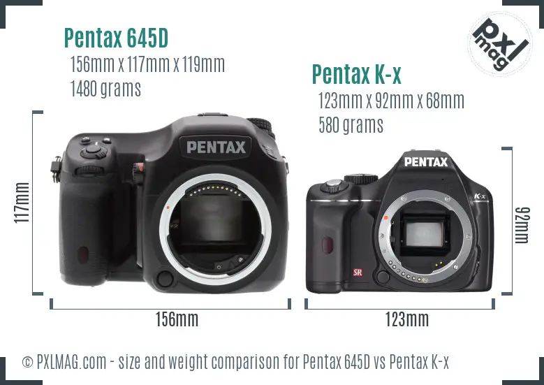 Pentax 645D vs Pentax K-x size comparison