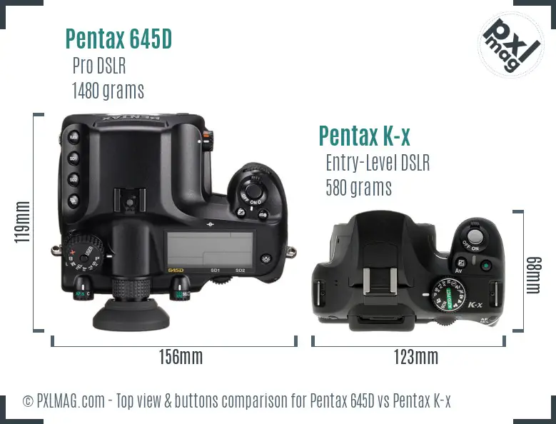 Pentax 645D vs Pentax K-x top view buttons comparison