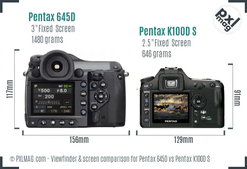 Pentax 645D vs Pentax K100D S Screen and Viewfinder comparison