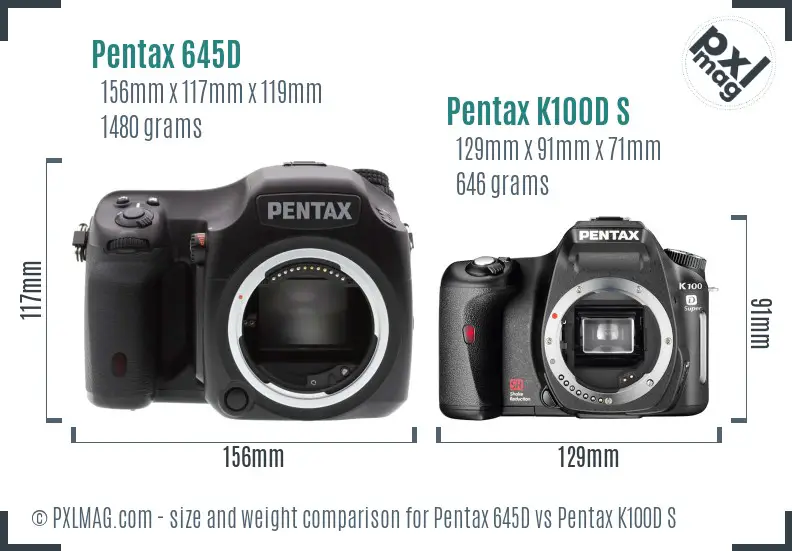 Pentax 645D vs Pentax K100D S size comparison