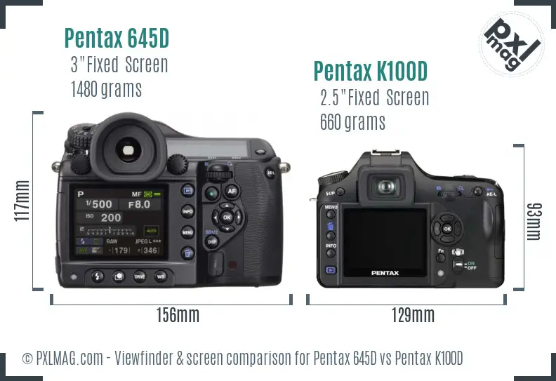 Pentax 645D vs Pentax K100D Screen and Viewfinder comparison