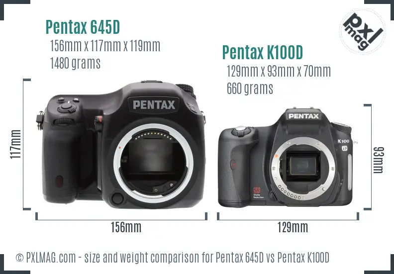 Pentax 645D vs Pentax K100D size comparison