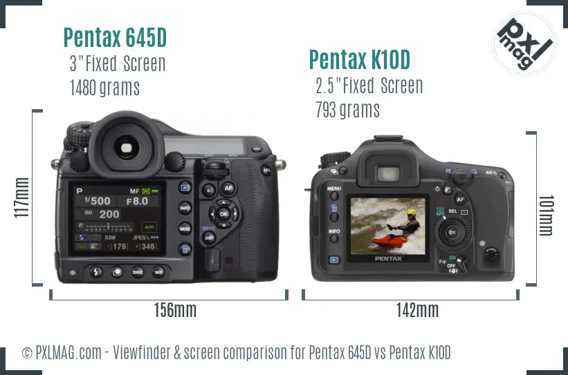 Pentax 645D vs Pentax K10D Screen and Viewfinder comparison