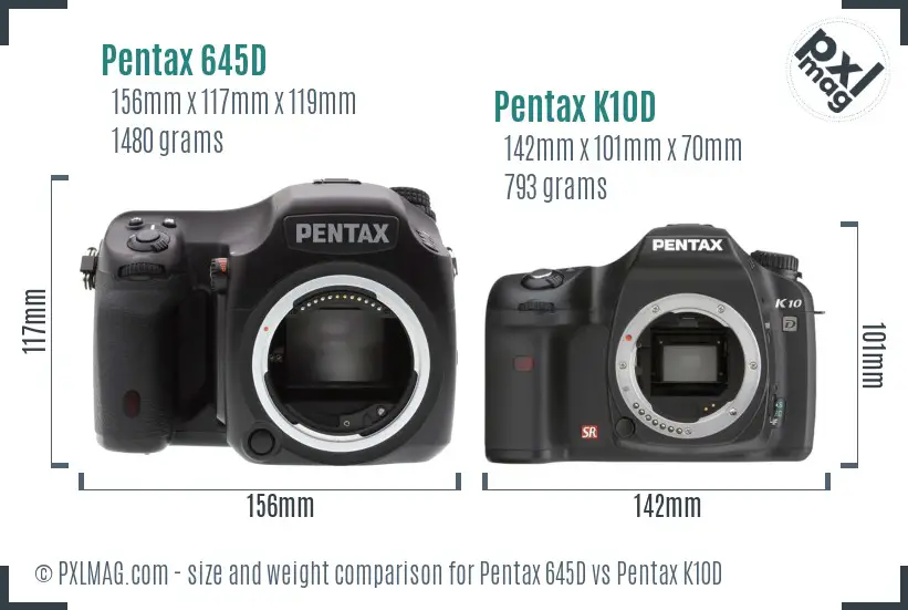 Pentax 645D vs Pentax K10D size comparison