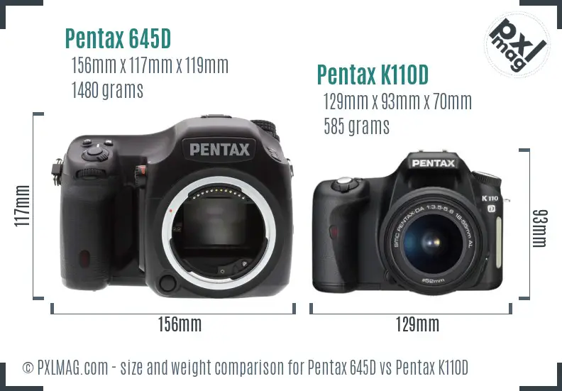 Pentax 645D vs Pentax K110D size comparison