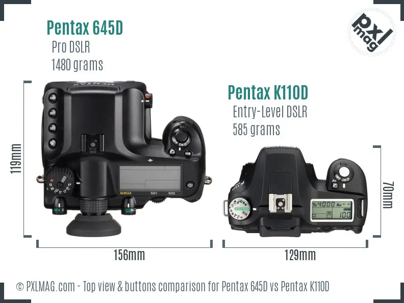 Pentax 645D vs Pentax K110D top view buttons comparison