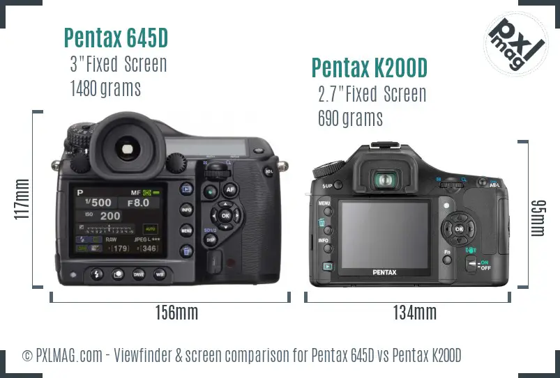 Pentax 645D vs Pentax K200D Screen and Viewfinder comparison