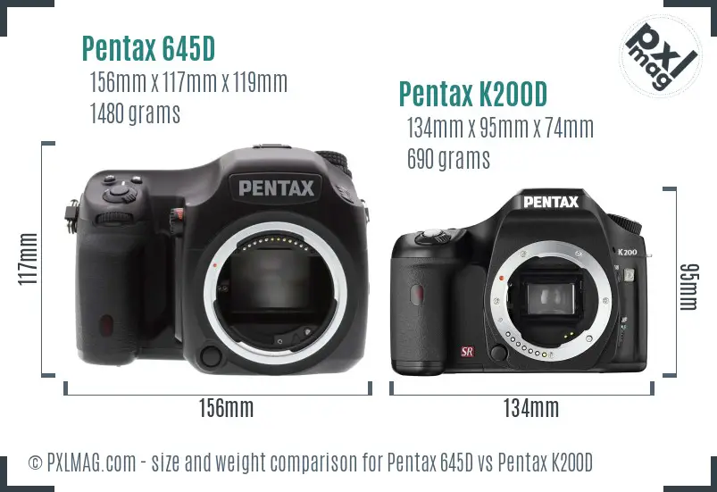 Pentax 645D vs Pentax K200D size comparison