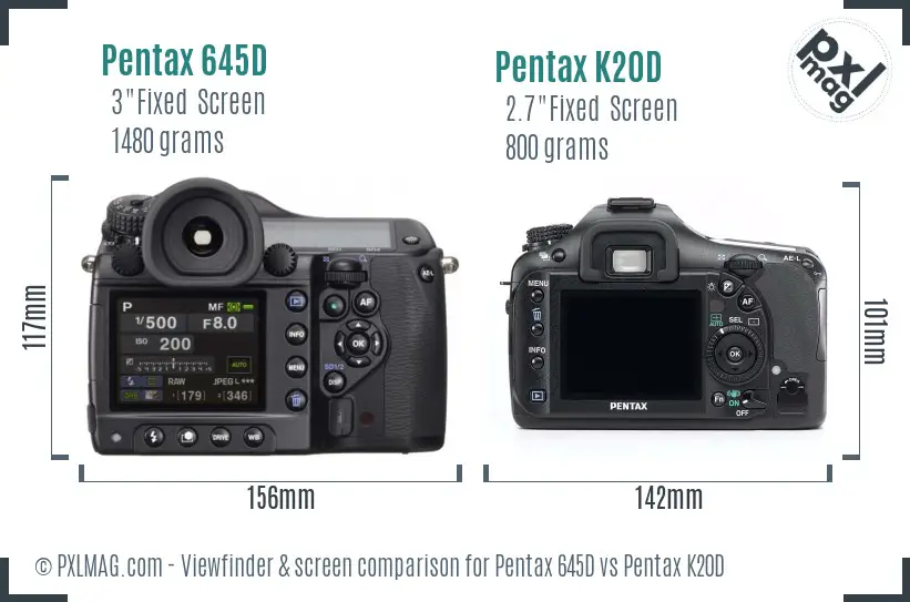 Pentax 645D vs Pentax K20D Screen and Viewfinder comparison