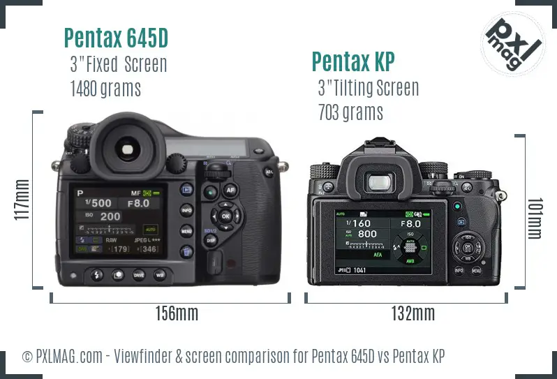 Pentax 645D vs Pentax KP Screen and Viewfinder comparison
