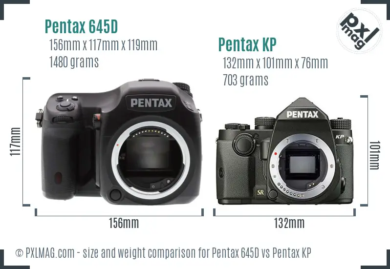 Pentax 645D vs Pentax KP size comparison