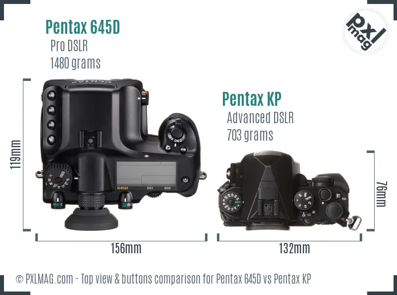 Pentax 645D vs Pentax KP top view buttons comparison