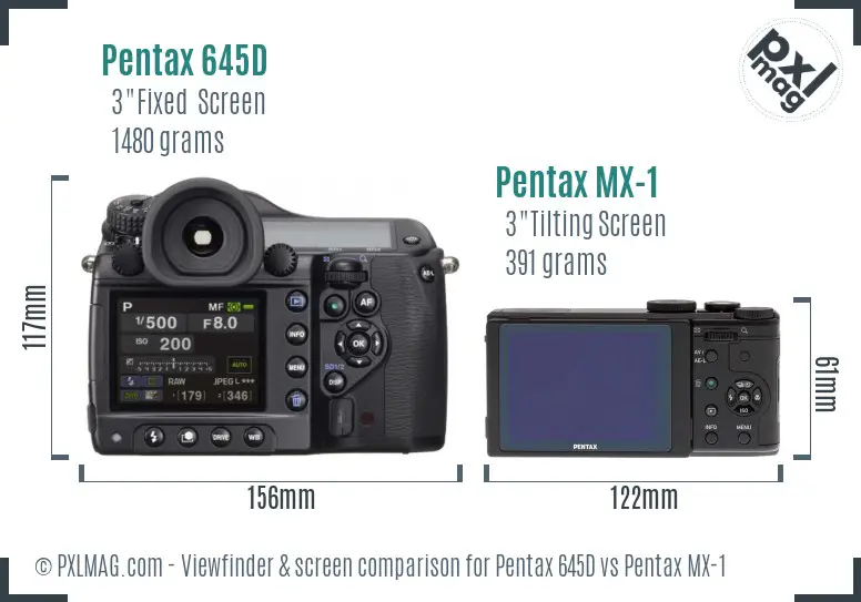 Pentax 645D vs Pentax MX-1 Screen and Viewfinder comparison