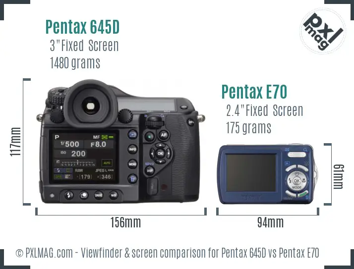 Pentax 645D vs Pentax E70 Screen and Viewfinder comparison