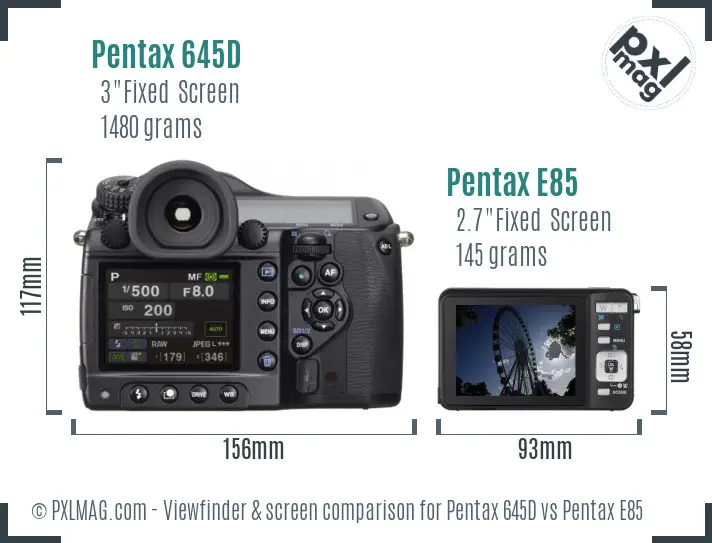 Pentax 645D vs Pentax E85 Screen and Viewfinder comparison