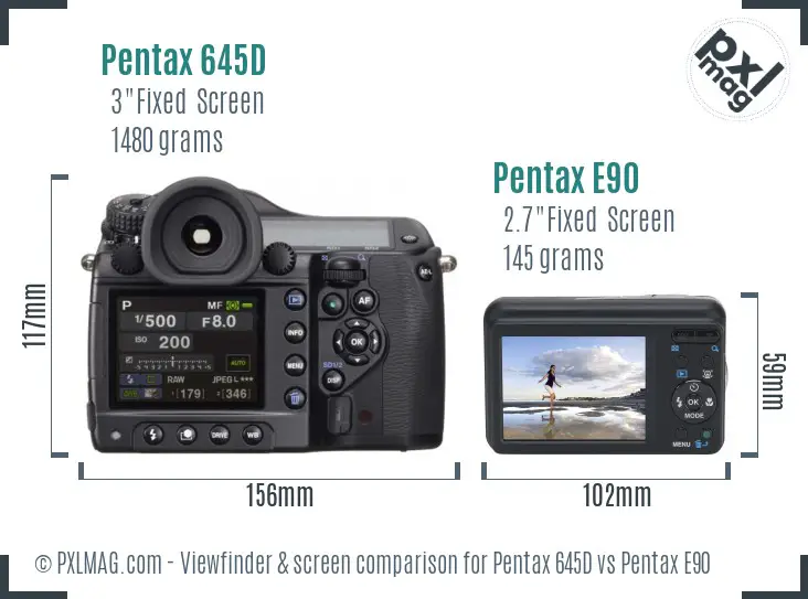 Pentax 645D vs Pentax E90 Screen and Viewfinder comparison
