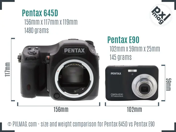 Pentax 645D vs Pentax E90 size comparison