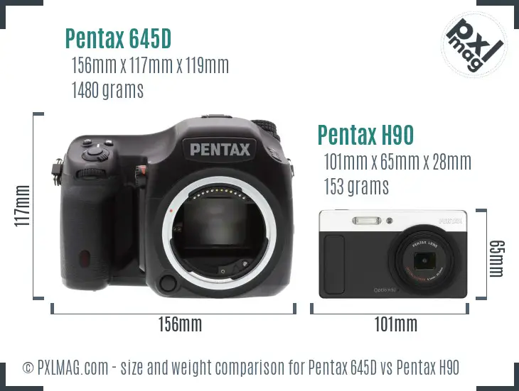 Pentax 645D vs Pentax H90 size comparison